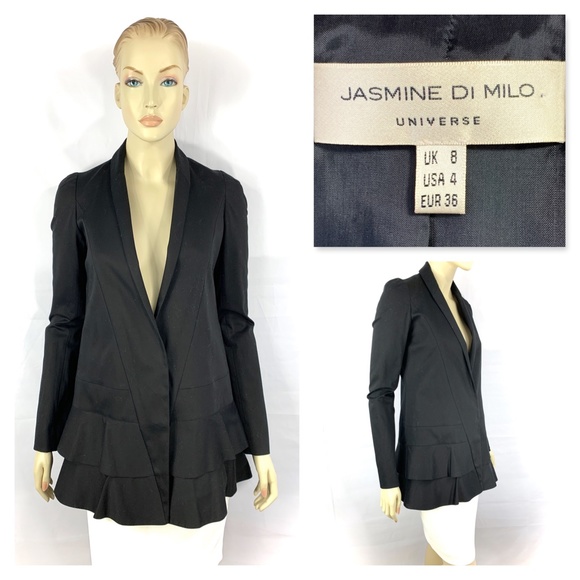 JASMINE DI MILO black cotton ruffle blazer 4 - Picture 1 of 11